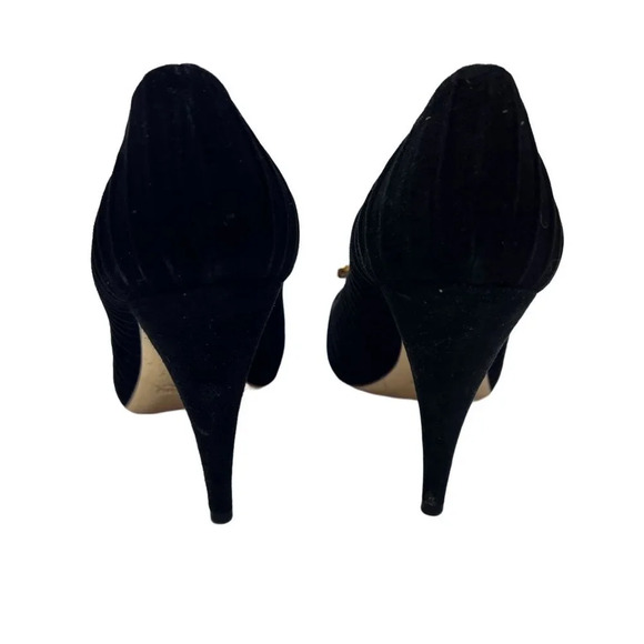 Miu Miu Black Suede Crystal Peep Toe Pumps - Picture 9 of 11